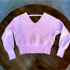 Women’s Cropped V Neck Low Back Baby Pastel Pink Sweater S